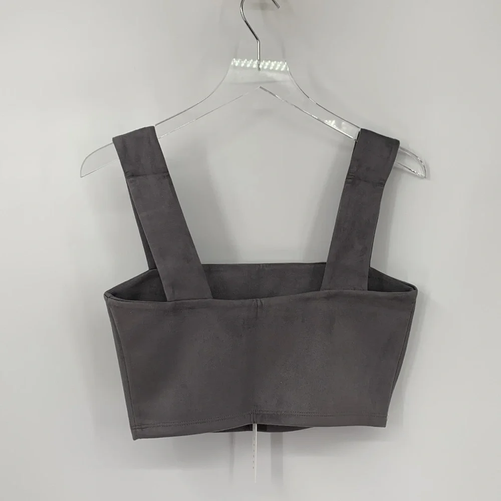 Susana Monaco Cropped wide strap tank top shirt blouse fitted gray silver new L